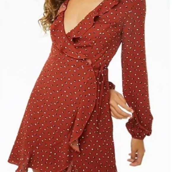 NEW! MINI RUST WRAP DRESS - Picture 2 of 7